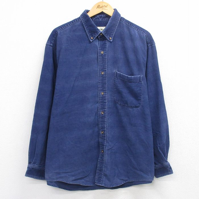 樂天商城 - 【中古】古着 エディーバウアー 長袖 ブランド シャツ メンズ 00年代 00s コーデュロイ コットン ボタンダウン 紺 25dec20