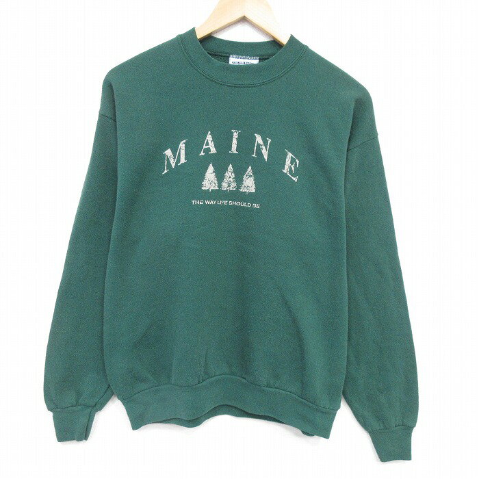 乐天商城 - 【中古】古着 リー Lee 長袖 スウェット メンズ 90年代 90s MAINE クルーネック USA製 緑 25dec20