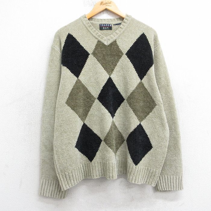 V-Neck - 【中古】古着 00s ニット メンズ セーター Vネック ベージュ ヴィンテージ ニットセーター アメカジ ストリート カジュアル きれいめ ヴィンテージ レトロ オールド 25dec20