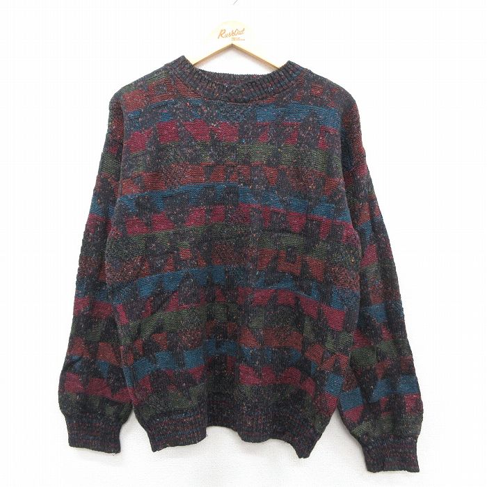 乐天商城 - 【中古】古着 長袖 セーター メンズ 90年代 90s 総柄 クルーネック USA製 濃グレー他 25dec22