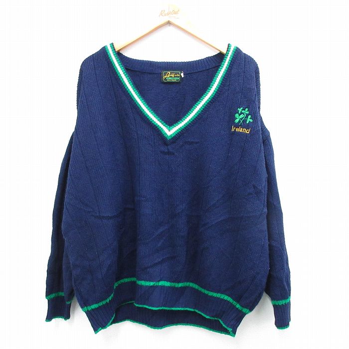 V-Neck - 【中古】古着 80s セーター メンズ 80年代 Vネック クローバー アイルランド製 紺 ニット アメカジ ストリート カジュアル きれいめ ヴィンテージ レトロ 25dec22