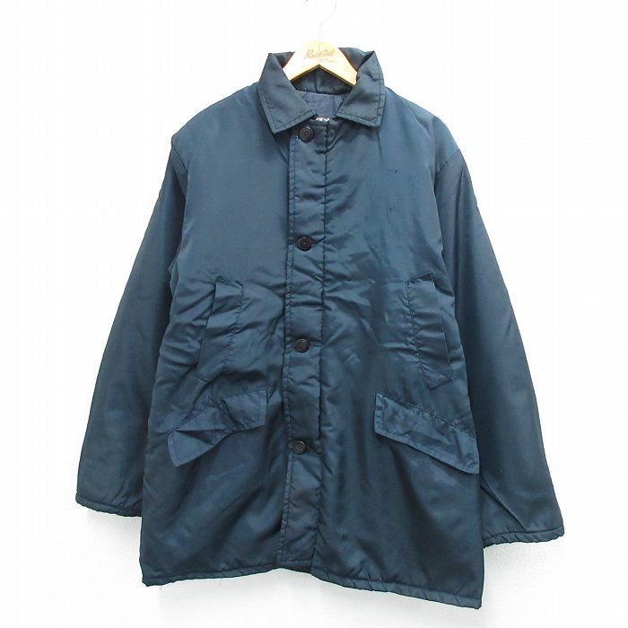 樂天商城 - 【中古】古着 長袖 ナイロン ジャケット メンズ 80年代 80s ロング丈 紺 内側キルティング 26jan14