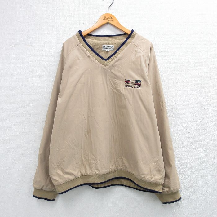 乐天商城 - 【中古】古着 長袖 ジャケット メンズ MACKINAC ラグラン Vネック ベージュ 内側フリース 26jan14