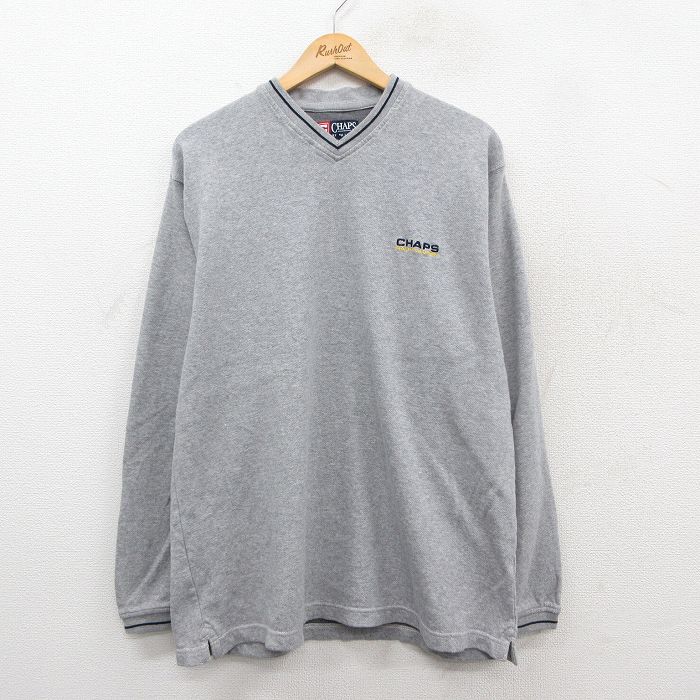 樂天商城 - 【中古】古着 ラルフローレン チャップス 長袖 ブランド ビンテージ Tシャツ メンズ 90年代 90s ワンポイントロゴ コットン Vネック グレー 霜降り他 26jan20