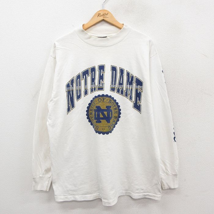 乐天商城 - 【中古】古着 長袖 ビンテージ Tシャツ メンズ 90年代 90s ノートルダム カレッジ コットン モックネック ハイネック USA製 白 26jan20
