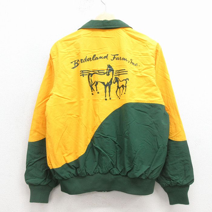 乐天商城 - 【中古】古着 長袖 ナイロン ジャケット メンズ 80年代 80s 馬 ツートンカラー USA製 黄色他 26jan24
