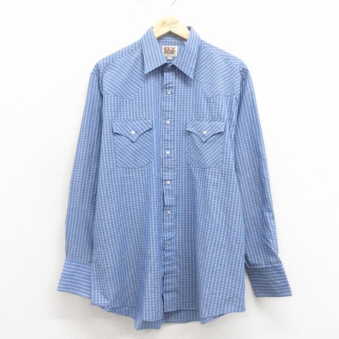 乐天商城 - 【中古】古着 ELY 長袖 ウエスタン シャツ メンズ 90年代 90s 薄青他 チェック 26jan23