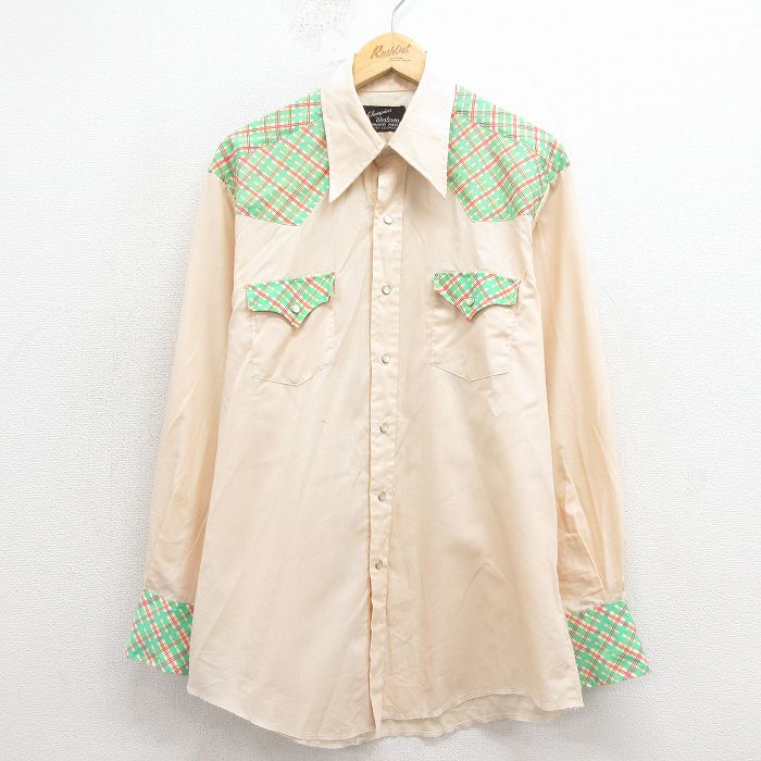 乐天商城 - 【中古】古着 長袖 ウエスタン シャツ メンズ 70年代 70s 薄ベージュ 26jan24