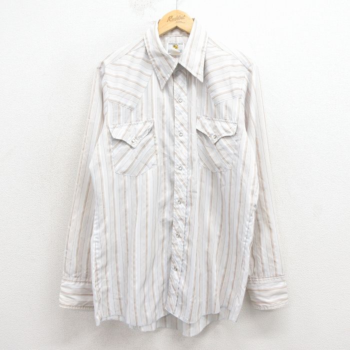 乐天商城 - 【中古】古着 長袖 ウエスタン シャツ メンズ 80年代 80s USA製 白他 ストライプ 26jan24