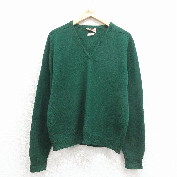 V-Neck - 【中古】古着 80s 長袖セーター メンズ 80年代 ウール 無地 緑 イングランド製 ラグラン Vネック アメカジ ストリート カジュアル きれいめ ヴィンテージ 26jan23