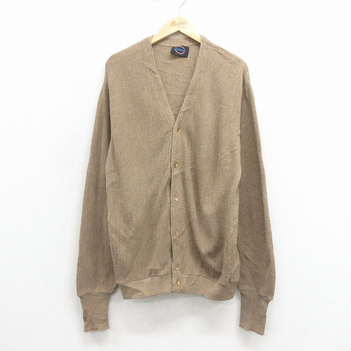其它 - 【中古】古着 ジャンセン 長袖 ニット カーディガン メンズ 90年代 90s 無地 アクリル USA製 茶 26jan23