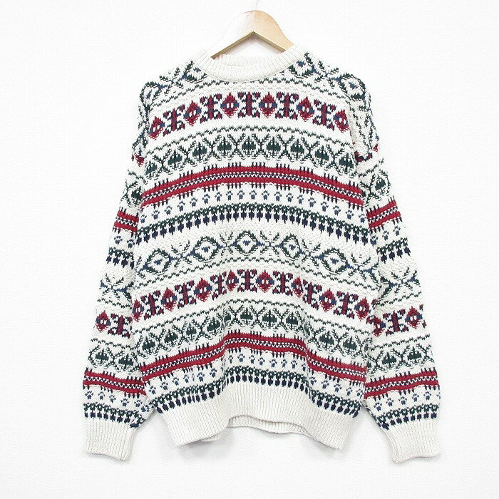 Crew Neck - 【中古】古着 90s 90年代 フェアアイル セーター メンズ USA製 クルーネック コットン 長袖 ヴィンテージ 白 アメカジ ストリート カジュアル きれいめ 26jan24