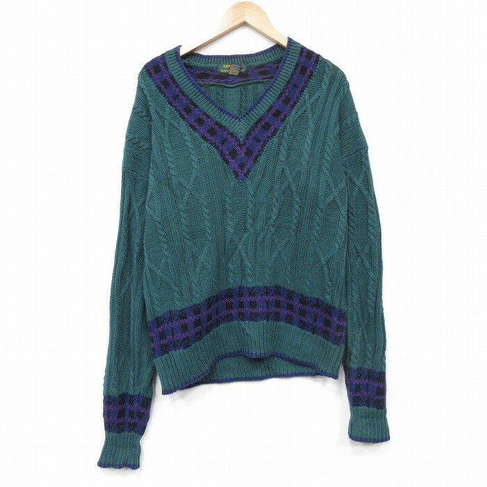 V-Neck - 【中古】古着 00s チルデン ケーブルニット セーター メンズ Vネック 緑 アメカジ ストリート カジュアル きれいめ ヴィンテージ レトロ オールド 26jan24