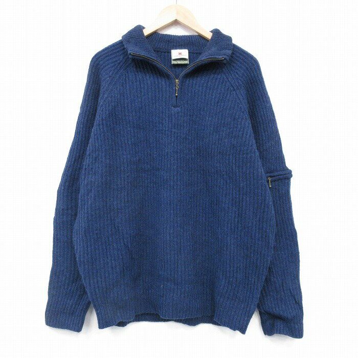 【中古】古着 ハーフジップ セーター メンズ XLサイズ ウール 紺 霜降り ニット トレーナー ビッグシルエット 大きいサイズ アメカジ 防寒 秋冬 ストリート カジュアル 26jan23