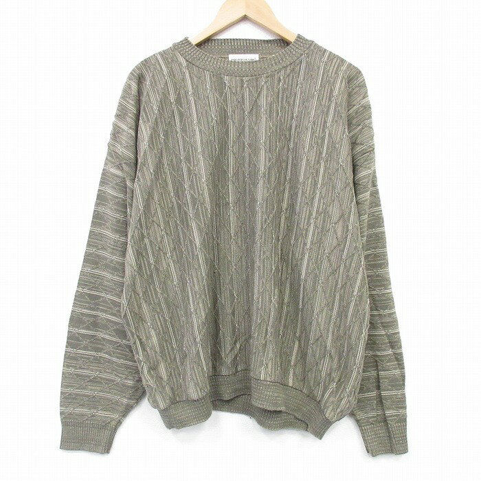 Rakuten - 【中古】古着 長袖セーター メンズ 大きいサイズ アクリル クルーネック USA製 濃ベージュ ニット アメカジ ストリート カジュアル きれいめ ヴィンテージ レトロ 26jan23
