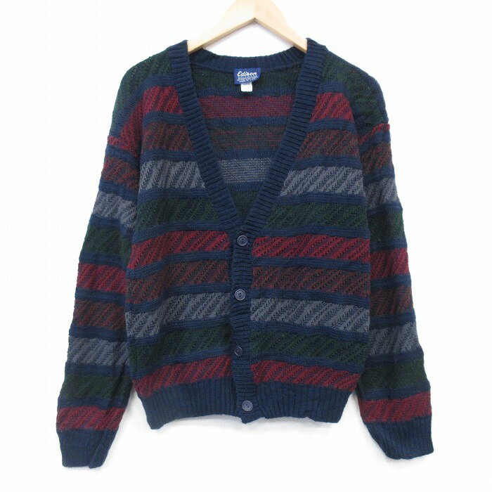 Rakuten - 【中古】古着 90s ニット カーディガン メンズ 90年代 アクリル USA製 紺 ボーダー アメカジ ストリート カジュアル きれいめ ヴィンテージ レトロ オールド【spe】 26jan23 2OF