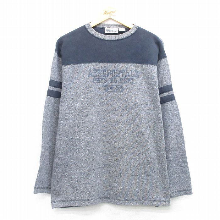樂天商城 - 【中古】古着 エアロポステール 長袖 ビンテージ Tシャツ メンズ 90年代 90s ビッグロゴ 大きいサイズ コットン クルーネック グレー 霜降り他 26jan27