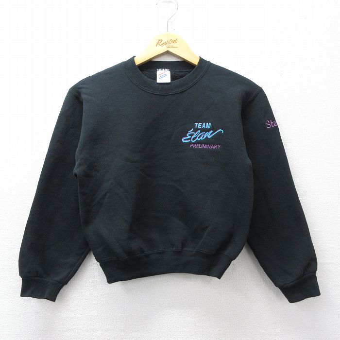 【中古】古着 90s スウェット トレーナー キッズ ボーイズ 子供服 長袖 黒 クルーネック USA製 TEAM Elan アメカジ ストリート カジュアル きれいめ 26jan28 5OF