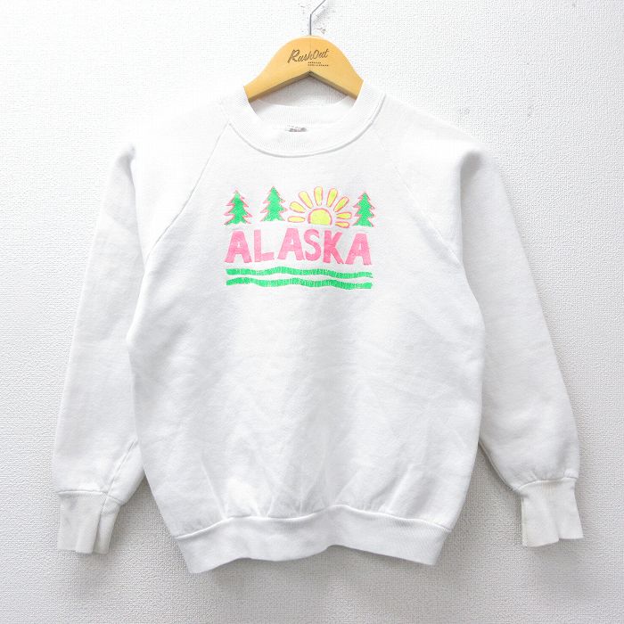 【中古】古着 80s フルーツオブザルーム 長袖スウェット キッズ ボーイズ 白 USA製 アラスカ ラグラン クルーネック 子供服 アメカジ ストリート カジュアル 26jan28