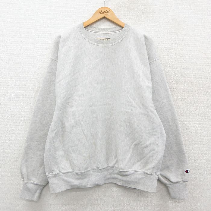 【中古】古着 長袖 チャンピオン Champion リバースウィーブ メンズ 00年代 00s 無地 大きいサイズ クルーネック 薄グレー 霜降り【spe..