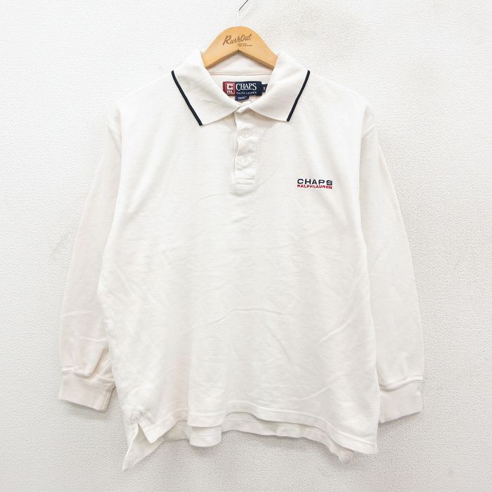 【中古】古着 ラルフローレン 90s 長袖ポロシャツ メンズ Lサイズ 白 ワンポイントロゴ コットン 鹿の子 アメカジ ストリート カジュアル きれいめ ヴィンテージ 26jan29