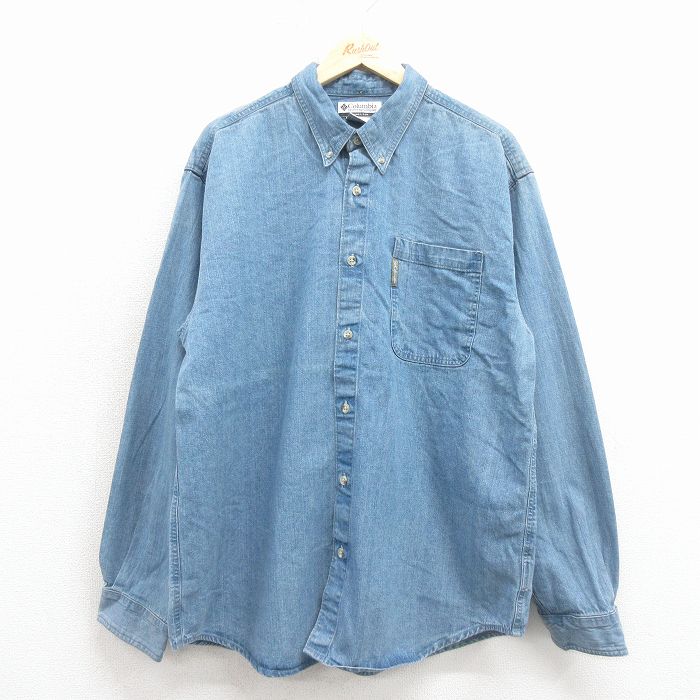乐天商城 - 【中古】古着 コロンビア 長袖 ブランド シャツ メンズ 00年代 00s コットン ボタンダウン 薄紺 デニム 26jan29