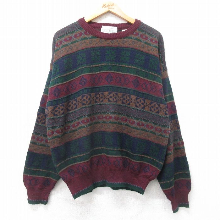 樂天商城 - 【中古】古着 長袖 セーター メンズ 90年代 90s フェアアイル クルーネック イタリア製 茶他 26jan28