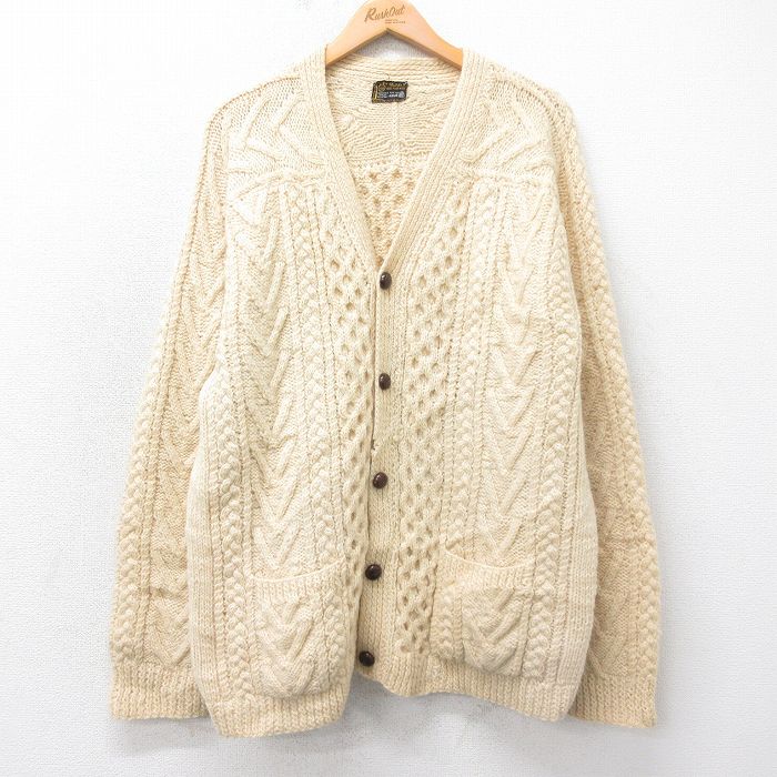 Rakuten - 【中古】古着 80s アラン フィッシャーマン ケーブル ニット カーディガン メンズ 手編み ハンドニット ウール アイルランド製 生成り 80年代 アメカジ ストリート 26jan28 2OF