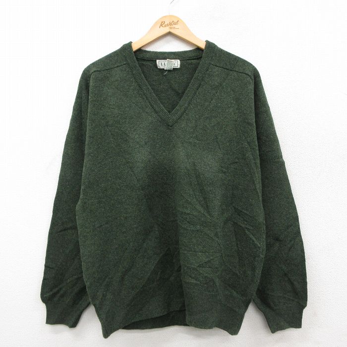 V-Neck - 【中古】古着 エルエルビーン 90s 長袖セーター メンズ 90年代 緑 ラムウール Vネック アイルランド製 アメカジ ストリート カジュアル きれいめ ヴィンテージ 26jan29