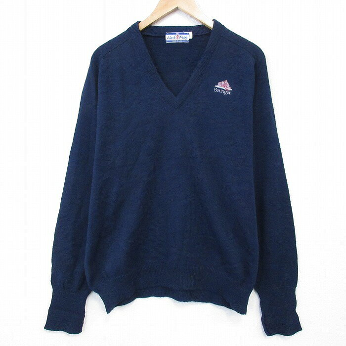 V-Neck - 【中古】古着 Beringer 90s ニット セーター メンズ XLサイズ 紺 Vネック アクリル USA製 ヴィンテージ アメカジ ストリート カジュアル きれいめ 25sep25