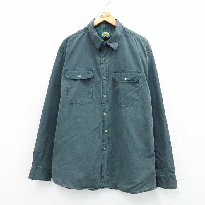 樂天商城 - 【中古】古着 カベラス 長袖 シャツ メンズ 00年代 00s 大きいサイズ ロング丈 コットン 緑 内側フランネル 26jan31