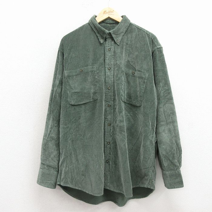 樂天商城 - 【中古】古着 カベラス 長袖 シャツ メンズ 00年代 00s コーデュロイ 大きいサイズ ロング丈 コットン 緑【spe】 26jan31