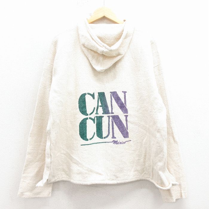 【中古】古着 長袖 メキシカン パーカー メンズ 90年代 90s カンクン コットン メキシコ製 生成り 26jan31...