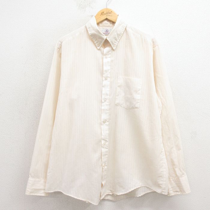 Rakuten - 【中古】古着 80s 長袖シャツ メンズ 80年代 薄ベージュ ストライプ ボタンダウン USA製 ヴィンテージ アメカジ ストリート カジュアル きれいめ レトロ 26jan31