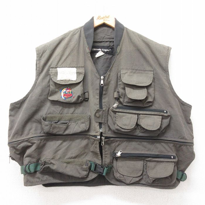 【中古】古着 フィッシング ベスト メンズ 大きいサイズ 緑系26fe...(4.0)