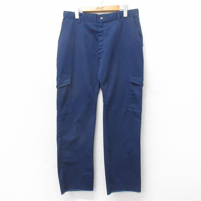 【中古】古着 ボーイスカウト カーゴパンツ メンズ W33 紺 ミリタリー ワーク アメカジ ストリート カジュアルパンツ ストレート テーパード ワイド 26feb03