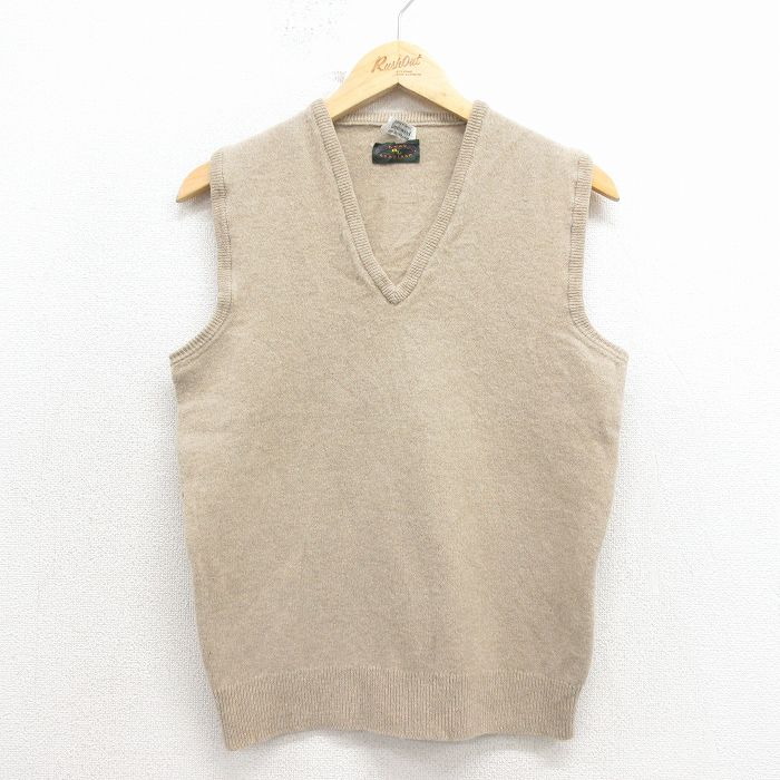 V-Neck - 【中古】古着 ニット ベスト メンズ 80s 80年代 無地 ウール Vネック イングランド製 ベージュ Sサイズ アメカジ ストリート カジュアル きれいめ ヴィンテージ 26feb02