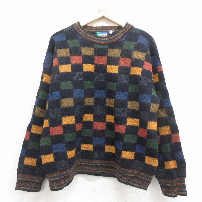 【中古】古着 長袖 セーター メンズ 90年代 90s クルーネック イタリア製 黒他 26feb02