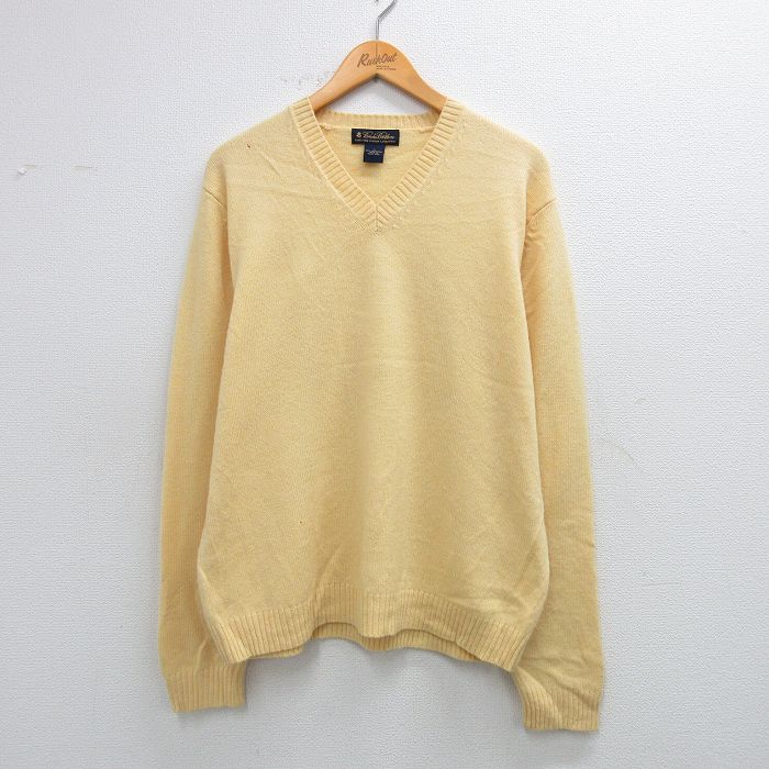V-Neck - 【中古】古着 ブルックスブラザーズ 00s 長袖セーター メンズ Lサイズ ラムウール 黄色 Vネック 00年代 アメカジ ストリート カジュアル きれいめ ヴィンテージ レトロ オールド