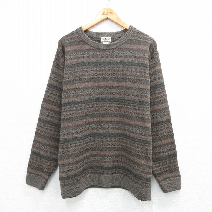 Crew Neck - 【中古】古着 エルエルビーン 00s 長袖セーター メンズ 00年代 フェアアイル ラムウール クルーネック 茶 アメカジ ストリート カジュアル きれいめ ヴィンテージ レトロ【spe】 26feb03