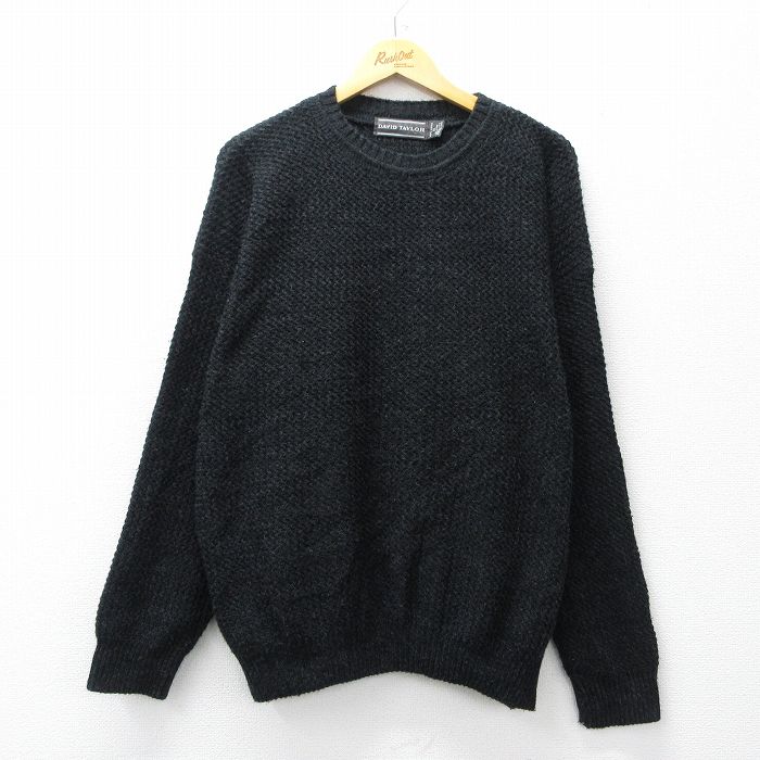 圓領 - 【中古】古着 長袖 セーター メンズ 90年代 90s アクリル クルーネック USA製 黒 26feb05
