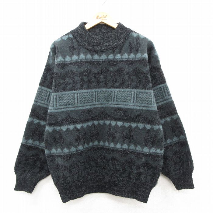 Necked Turtle - 【中古】古着 ウール セーター メンズ モックネック ハイネック ニット エクアドル製 黒 トップス カジュアル アメカジ ストリート きれいめ ヴィンテージ レトロ【spe】 26feb06