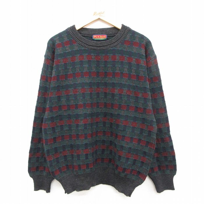 Crew Neck - 【中古】古着 JOS A BANK 90s 長袖セーター メンズ 90年代 ウール クルーネック 黒 ニット ヴィンテージ アメカジ ストリート カジュアル きれいめ レトロ 26feb06