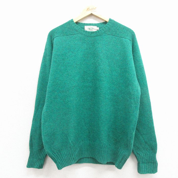 Crew Neck - 【中古】古着 ブラーニー 90s 長袖セーター メンズ 90年代 緑 ウール アイルランド製 ラグラン クルーネック 無地 アメカジ ストリート カジュアル きれいめ 26feb07
