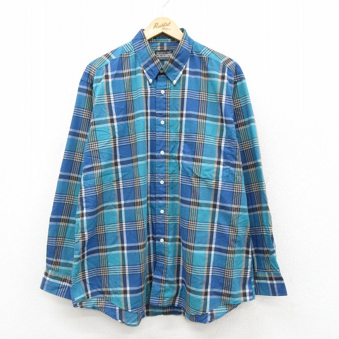 乐天商城 - 【中古】古着 メンバーズオンリー 長袖 シャツ メンズ 90年代 90s 大きいサイズ ボタンダウン 紺他 チェック 26feb09