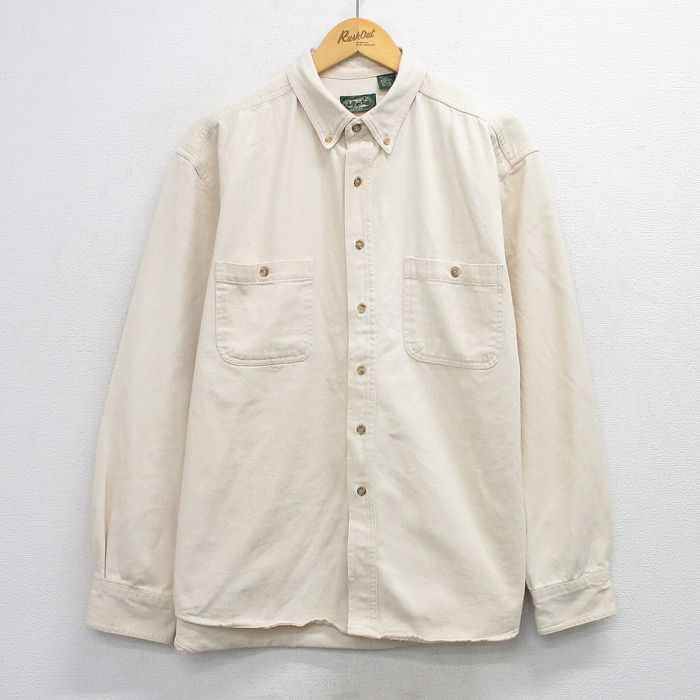 乐天商城 - 【中古】古着 長袖 シャツ メンズ 90年代 90s コットン ボタンダウン 生成り 26feb10