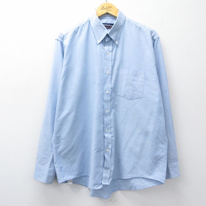 乐天商城 - 【中古】古着 マンハッタン 長袖 シャツ メンズ 90年代 90s オックスフォード ボタンダウン 薄紺 26feb10
