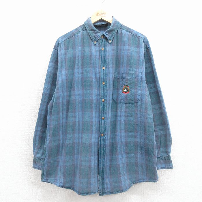 Rakuten - 【中古】古着 90s 長袖シャツ メンズ 90年代 ディズニー ミッキー 薄紺 コットン ボタンダウン チェック アメカジ ストリート カジュアル きれいめ ヴィンテージ【spe】 26feb14 2OF