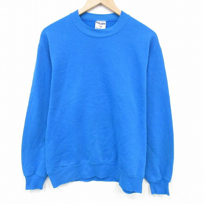 Hawaiian - 【中古】古着 90s スウェット トレーナー メンズ 90年代 長袖 クルーネック 無地 青 USA製 アメカジ ストリート カジュアル きれいめ ヴィンテージ レトロ 26feb14