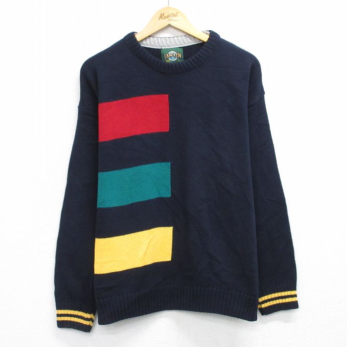 Rakuten - 【中古】古着 90s ニット セーター メンズ 90年代 ジャンセン 紺 クルーネック USA製 コットン アメカジ ストリート カジュアル きれいめ ヴィンテージ 26feb16